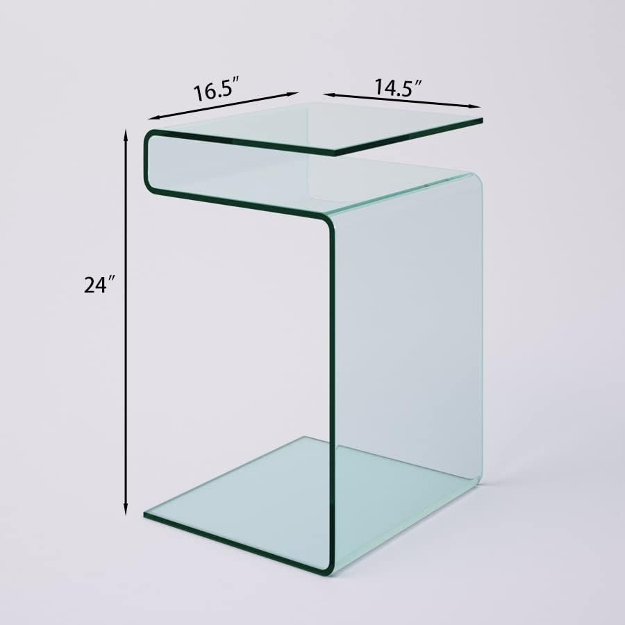 S‑Shaped Glass Nightstand with Storage Shelves