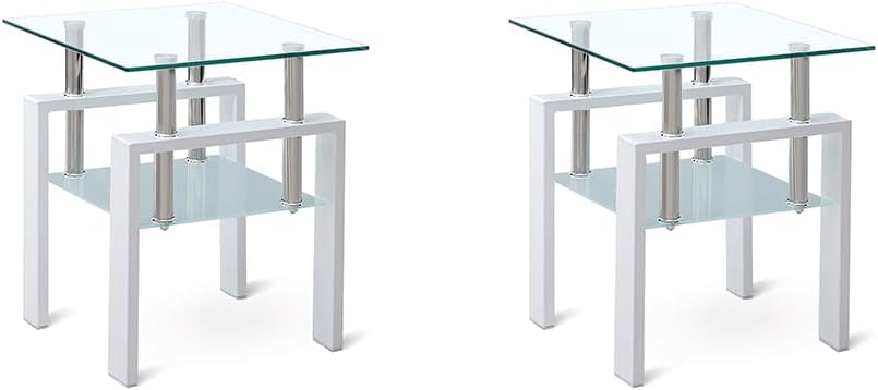 Modern Glass End Tables with Metal Frame