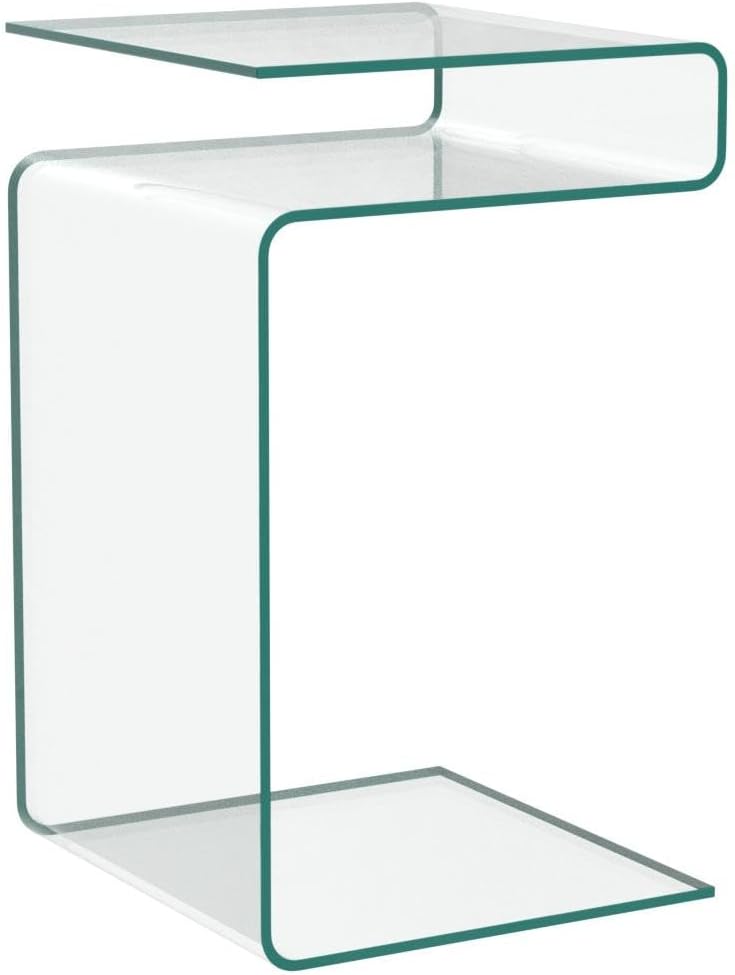 S‑Shaped Glass Nightstand with Storage Shelves