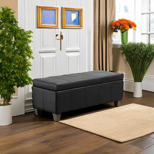Upholstered Faux Leather Storage Ottoman Bench
