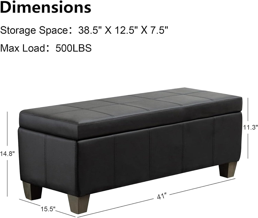 Upholstered Faux Leather Storage Ottoman Bench