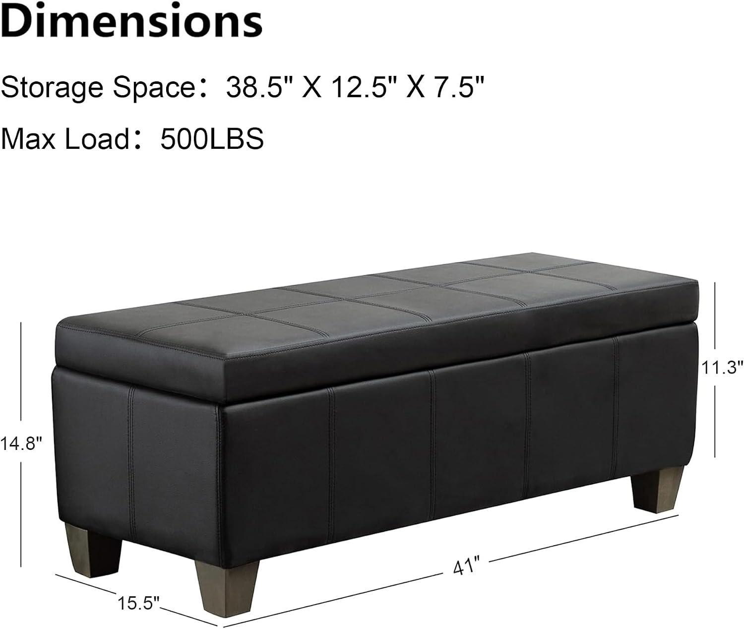 Upholstered Faux Leather Storage Ottoman Bench