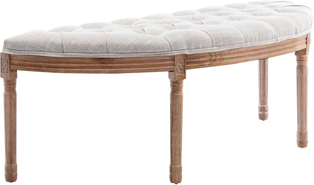 Vintage Tufted Fabric Semi‑Circle Bench