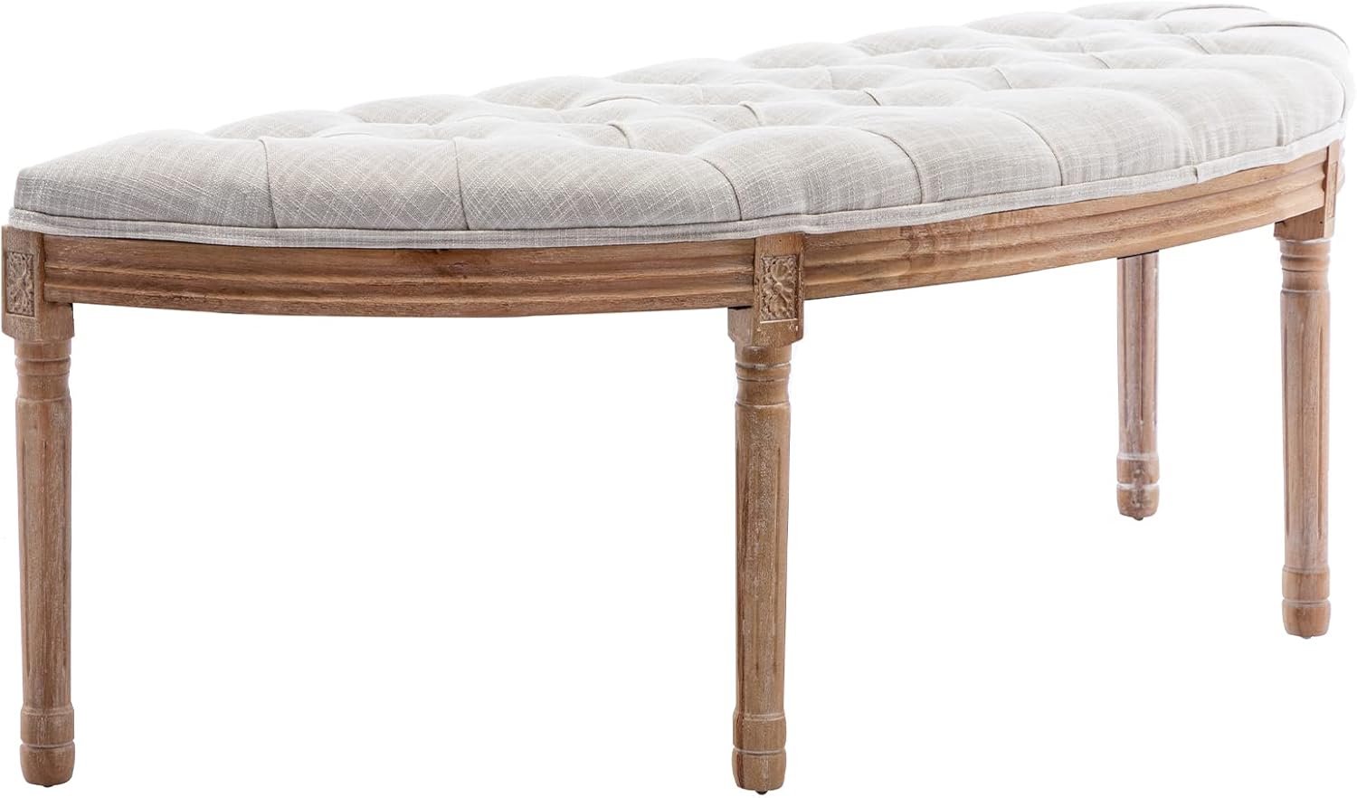 Vintage Tufted Fabric Semi‑Circle Bench