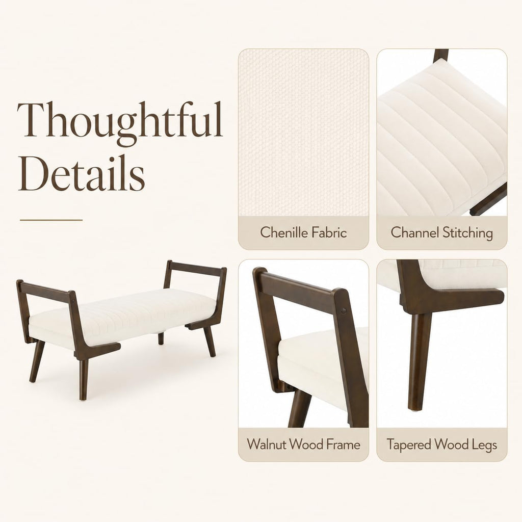Chenille Upholstered Storage Bench With Wood Legs