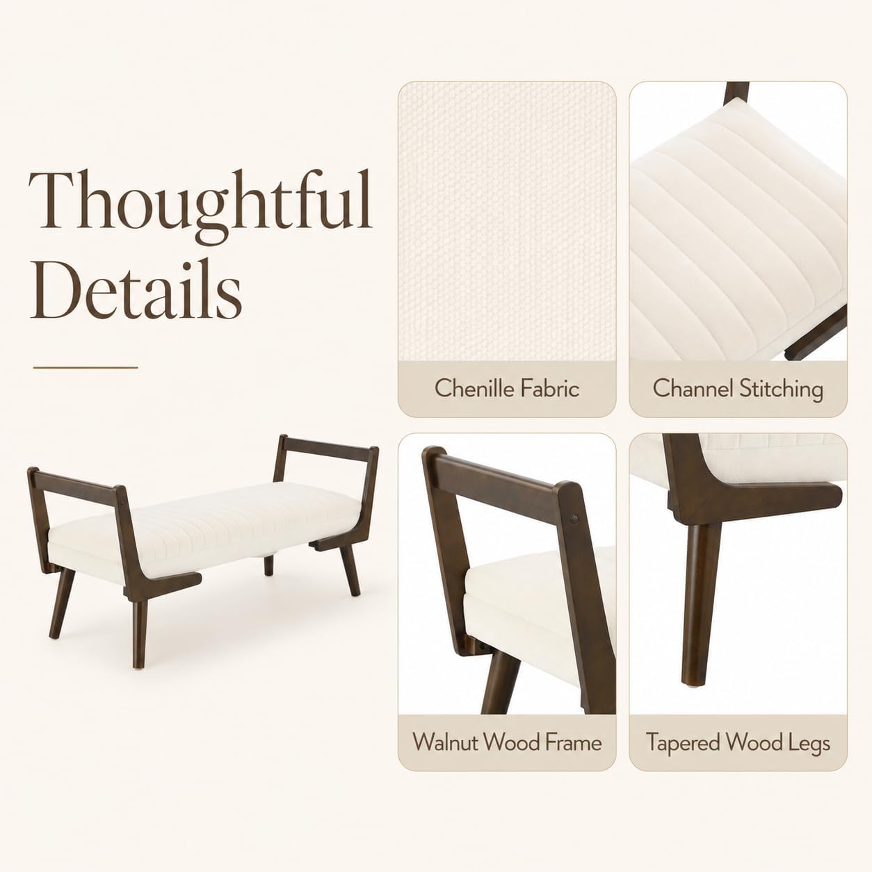 Chenille Upholstered Storage Bench With Wood Legs