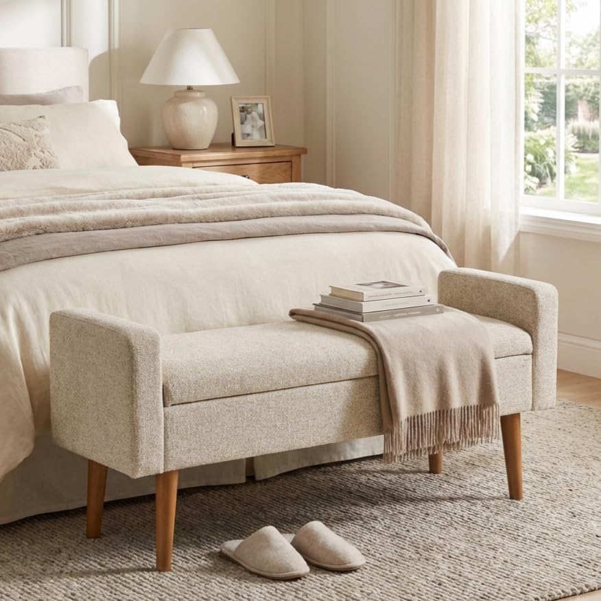 Fabric Upholstered Multi‑Functional Storage Bench