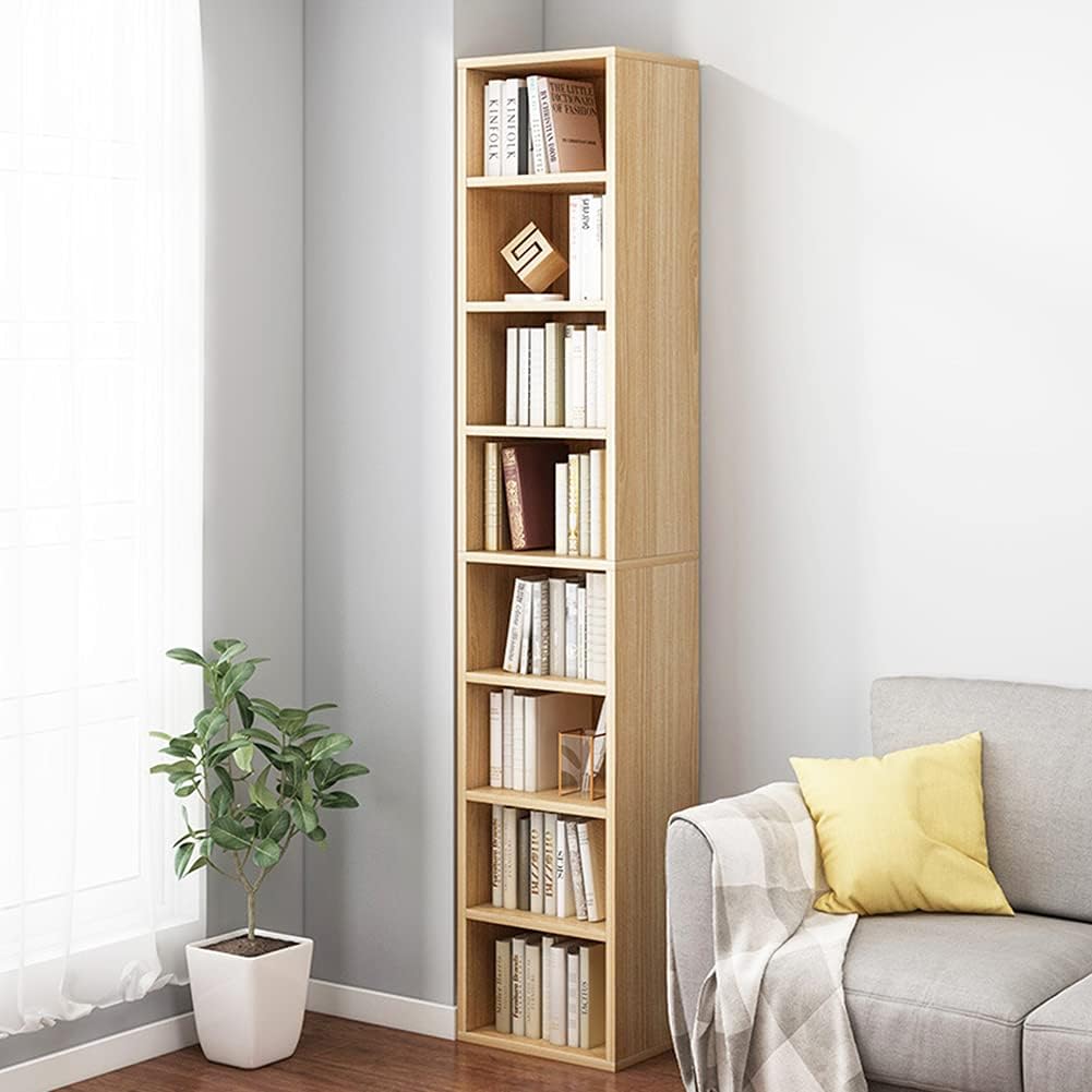 Oak Tall Narrow Corner Storage Bookcase