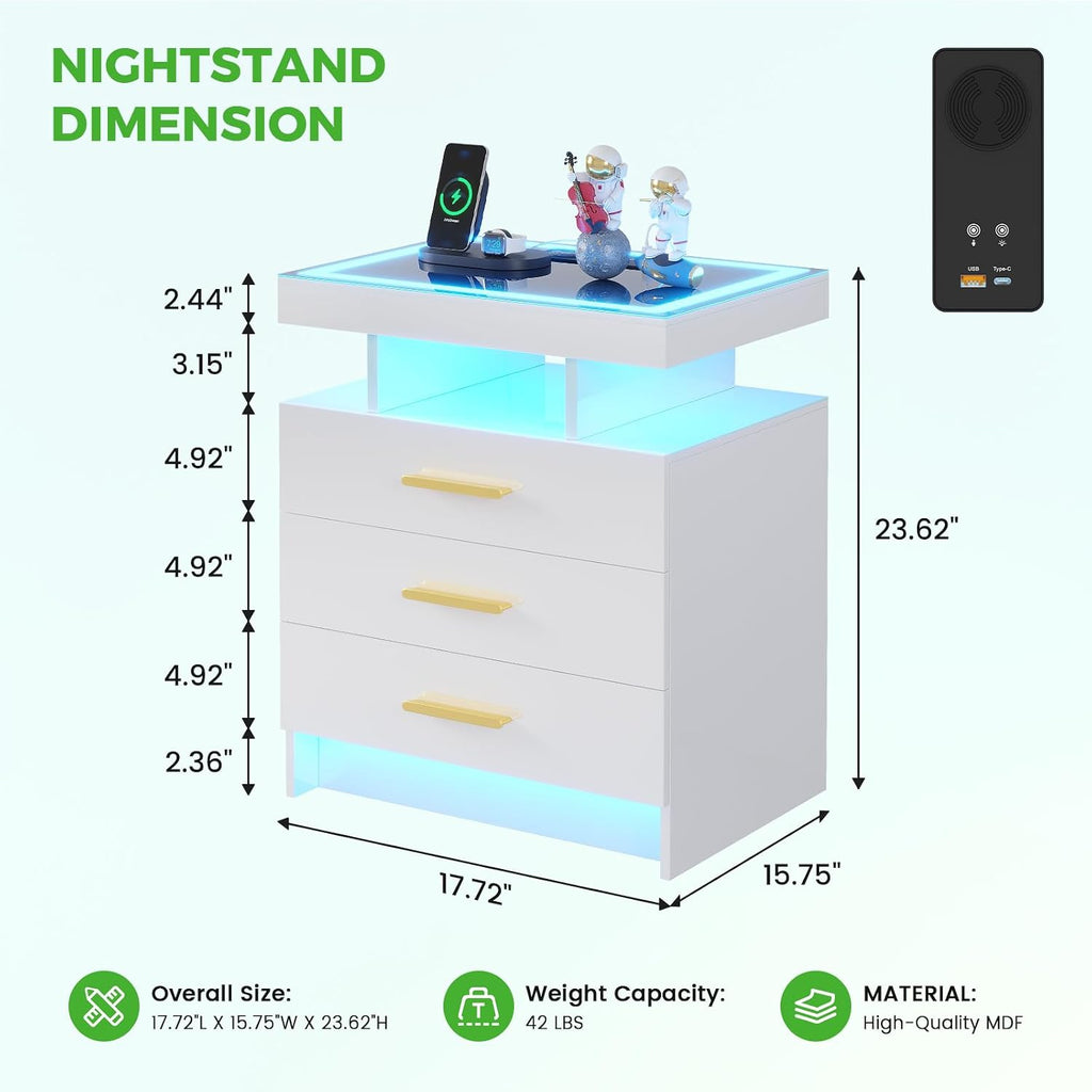 White LED Nightstand With Motion Sensor Lights