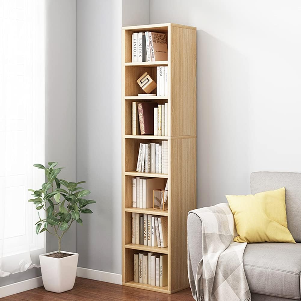 Oak Tall Narrow Corner Storage Bookcase