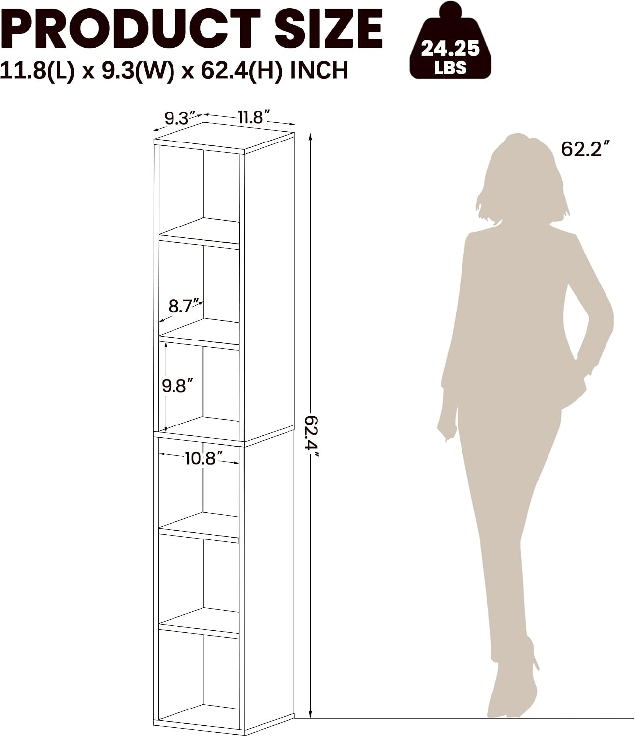 Oak 6‑Cube Tall Storage Organizer Bookshelf