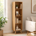 Modern Oak 4‑Tier Narrow Open Bookshelf