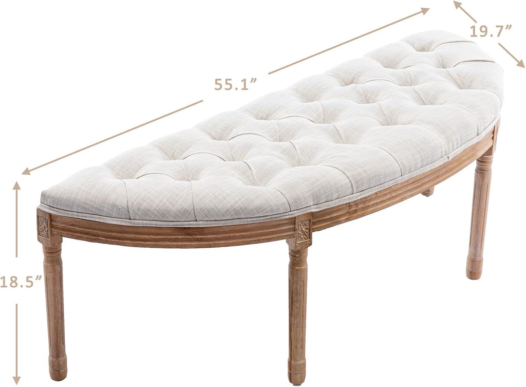 Vintage Tufted Fabric Semi‑Circle Bench