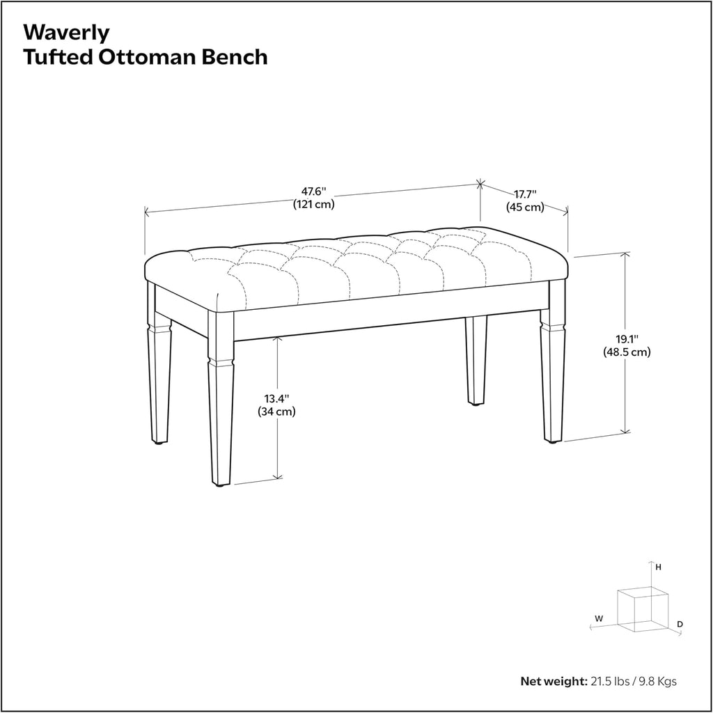 Tufted Fabric Ottoman Bench With Carved Legs