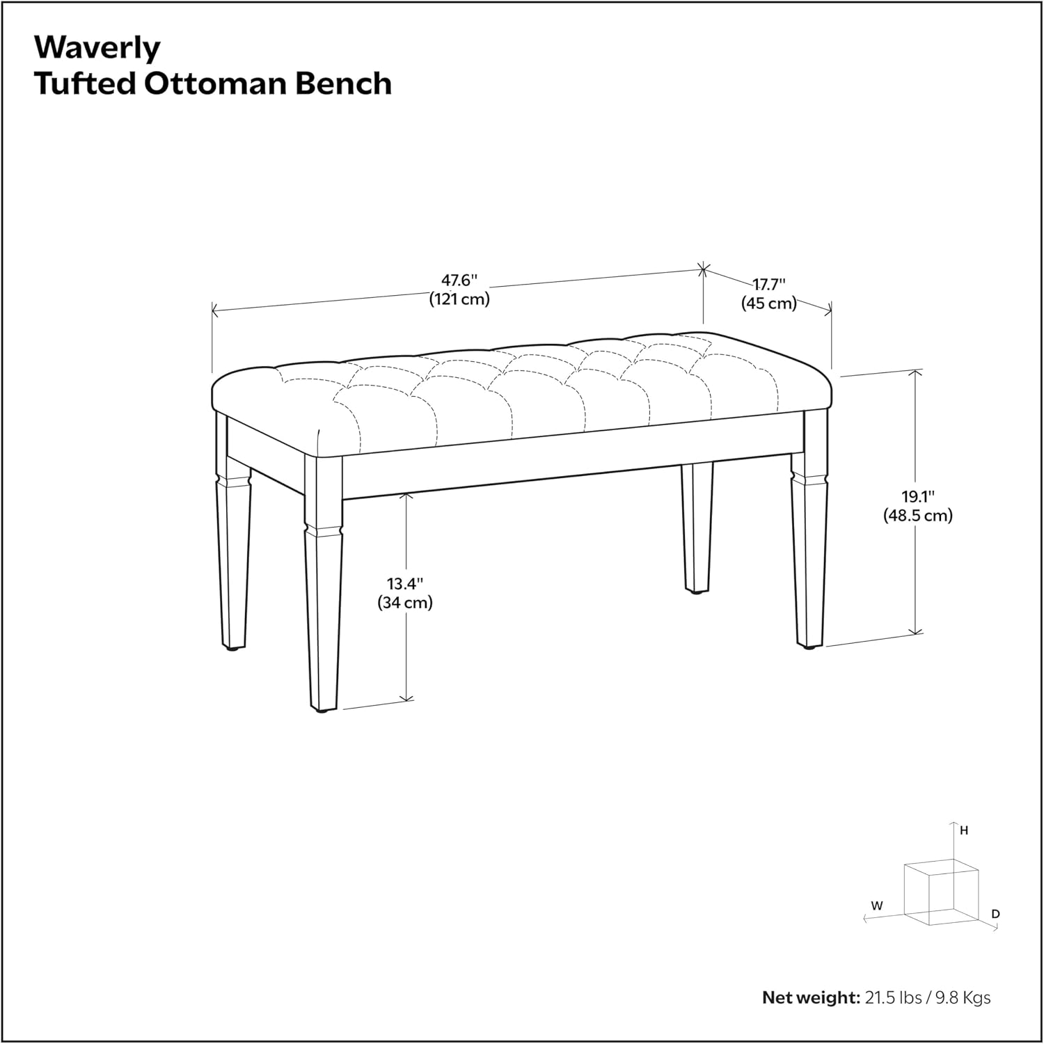 Tufted Fabric Ottoman Bench With Carved Legs