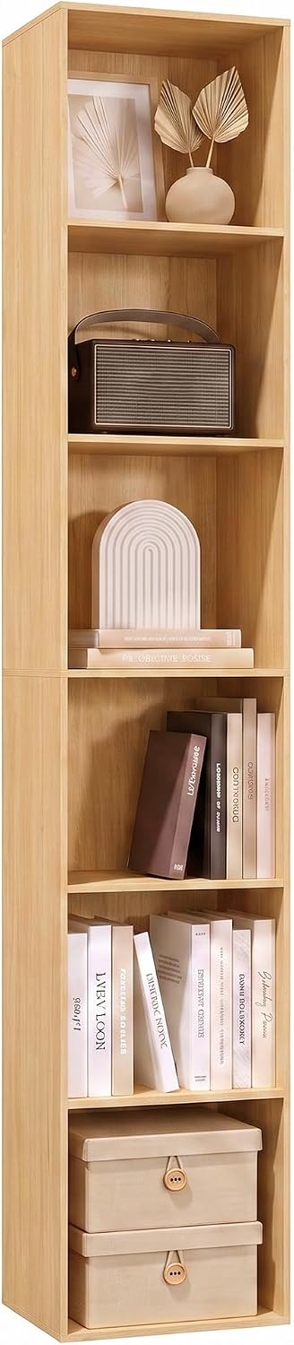 Oak 6‑Cube Tall Storage Organizer Bookshelf