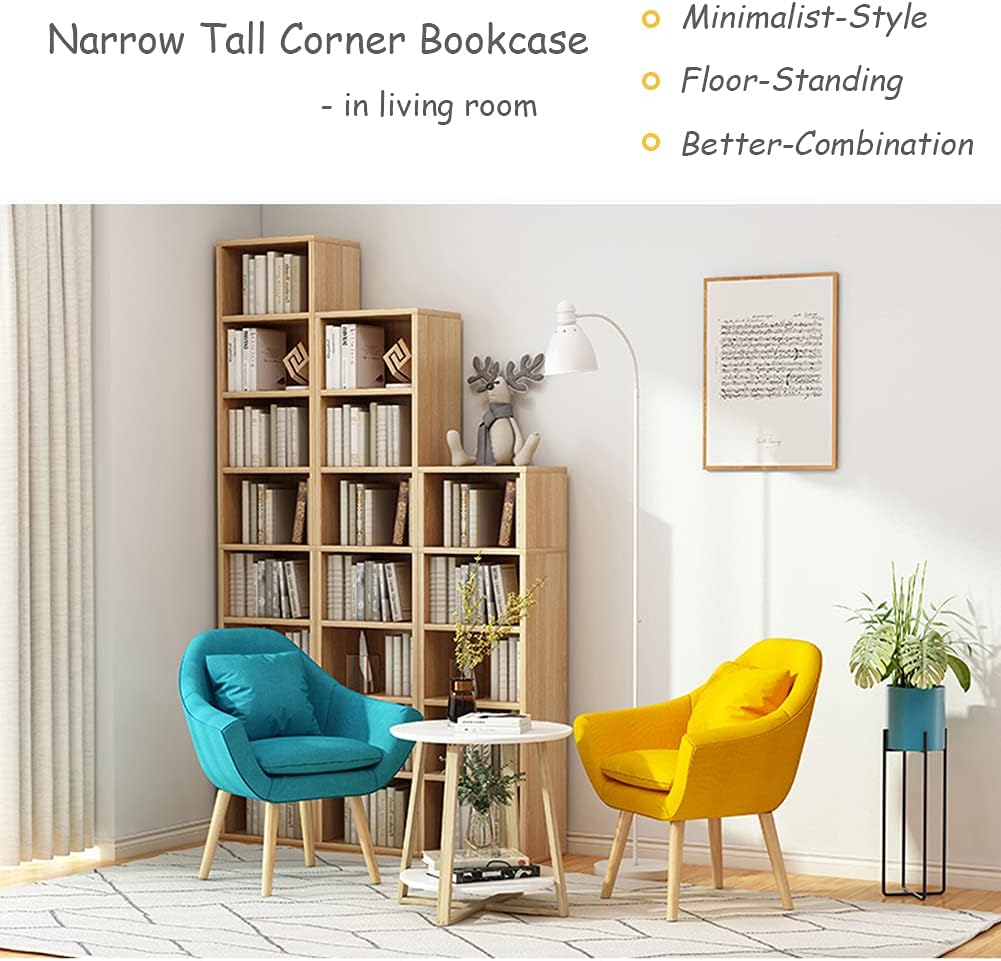 Oak Tall Narrow Corner Storage Bookcase