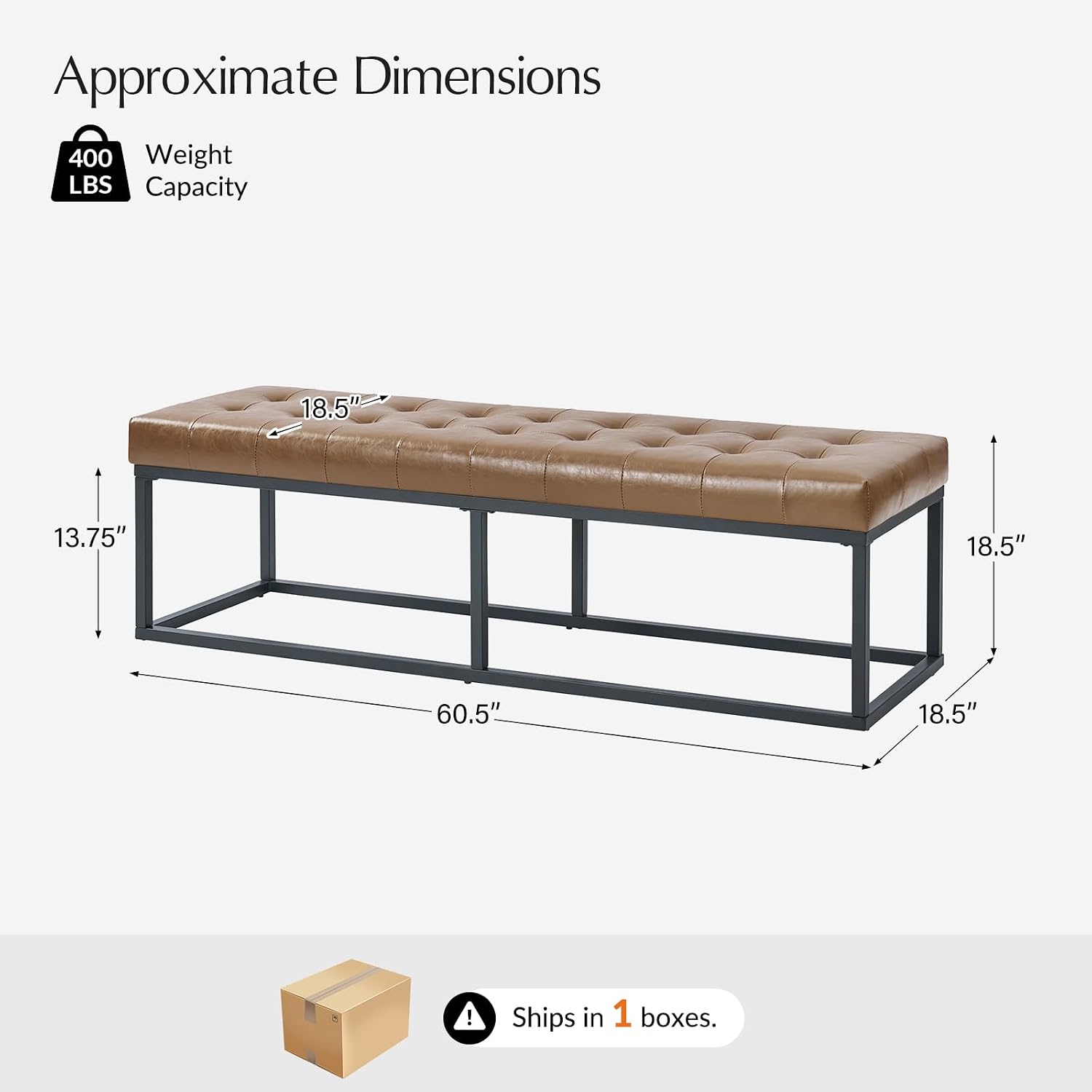 Mid‑Century Tufted Faux Leather Ottoman Bench
