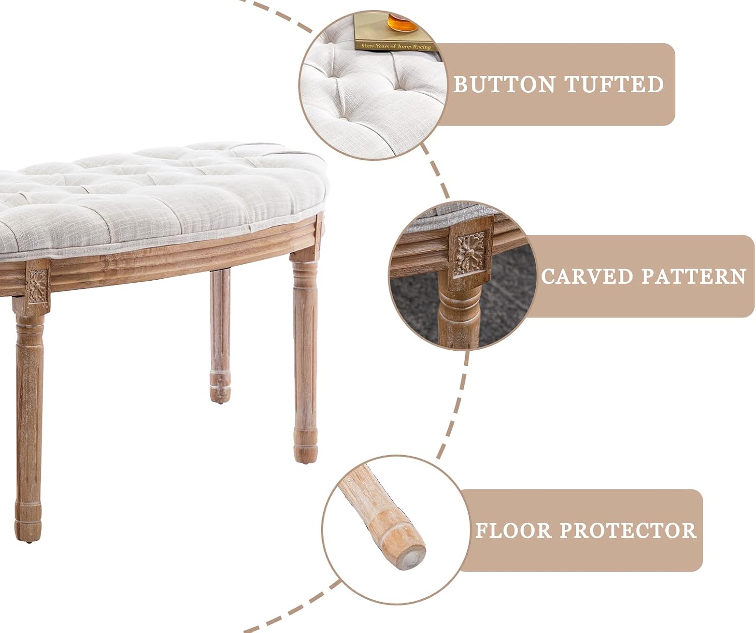 Vintage Tufted Fabric Semi‑Circle Bench