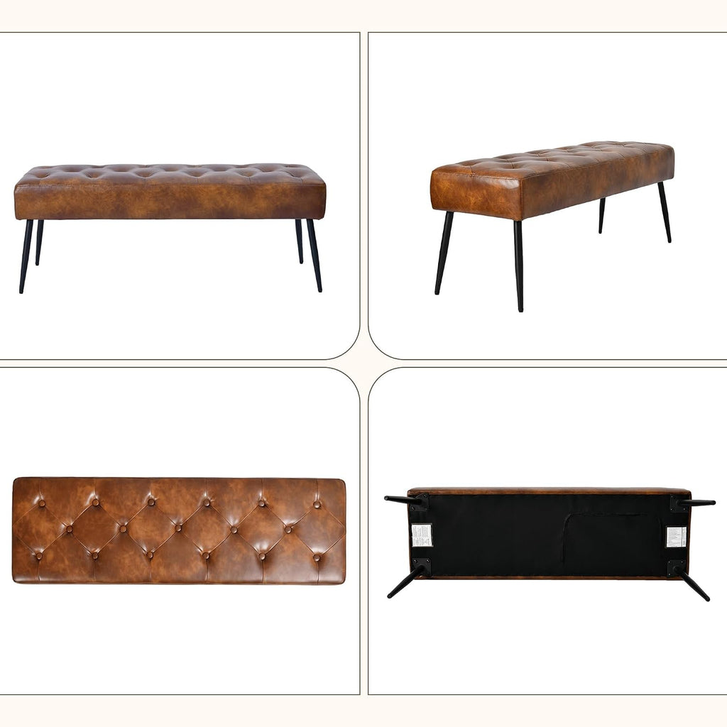 Tufted Leather Upholstered Storage Ottoman Bench