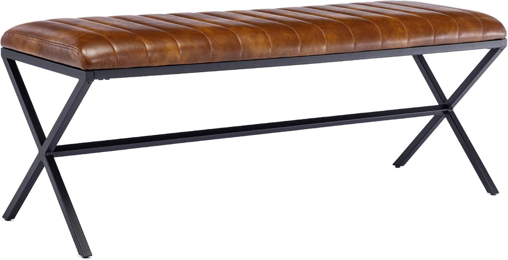 Modern Tufted Faux Leather Ottoman Bench