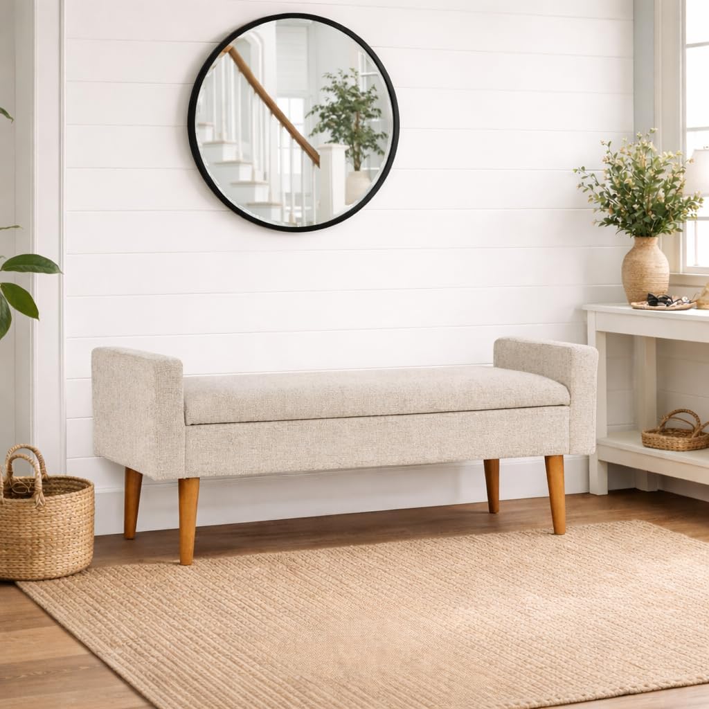 Fabric Upholstered Multi‑Functional Storage Bench