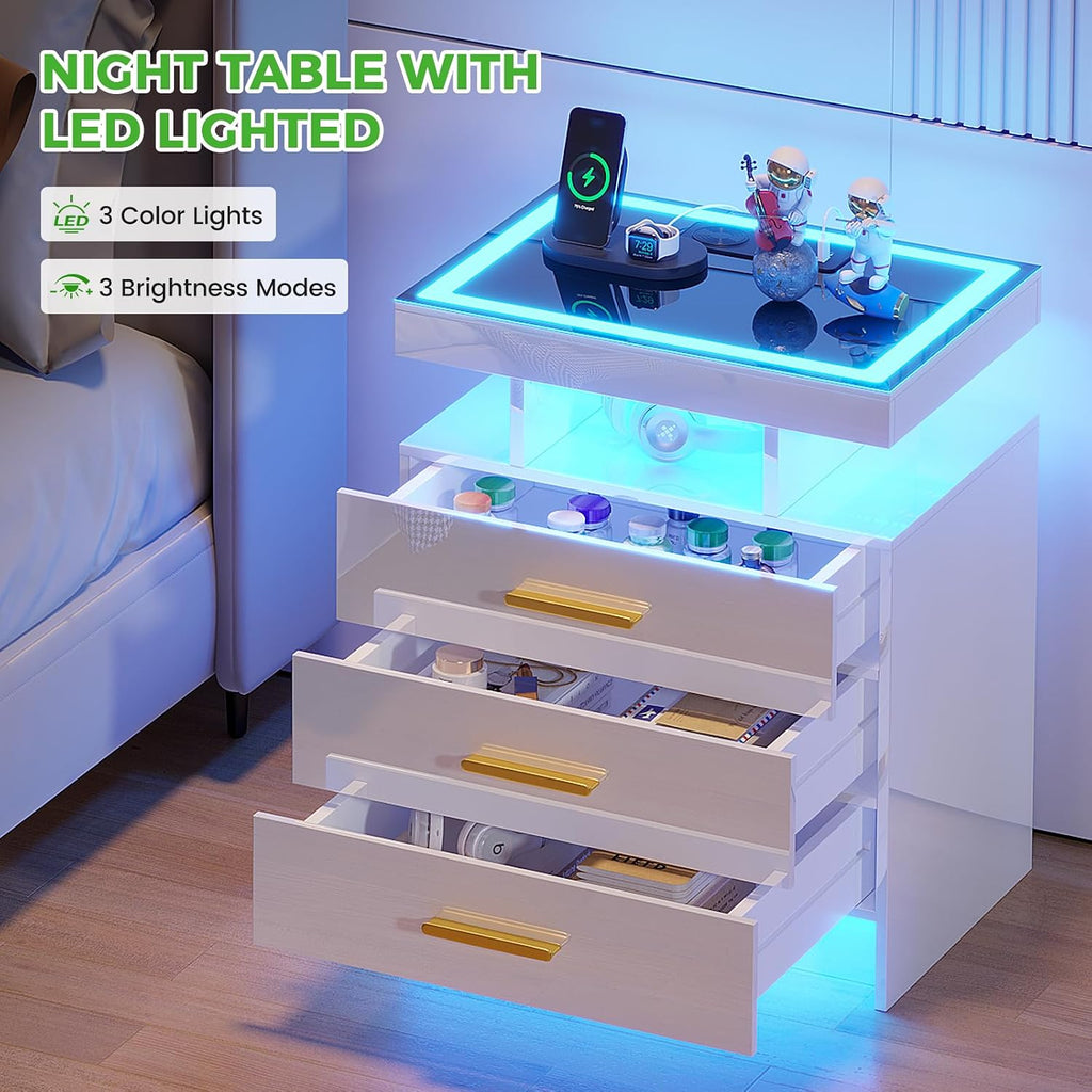 White LED Nightstand With Motion Sensor Lights