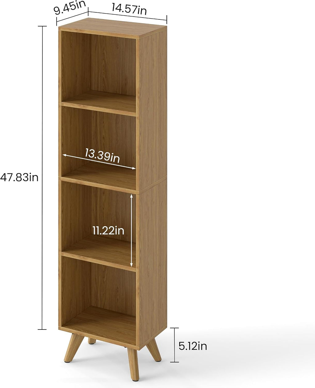 Modern Oak 4‑Tier Narrow Open Bookshelf