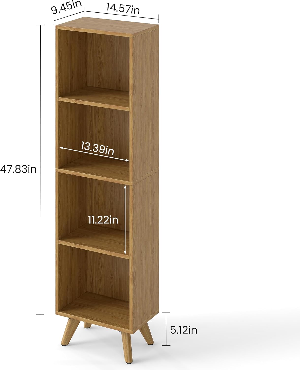 Modern Oak 4‑Tier Narrow Open Bookshelf