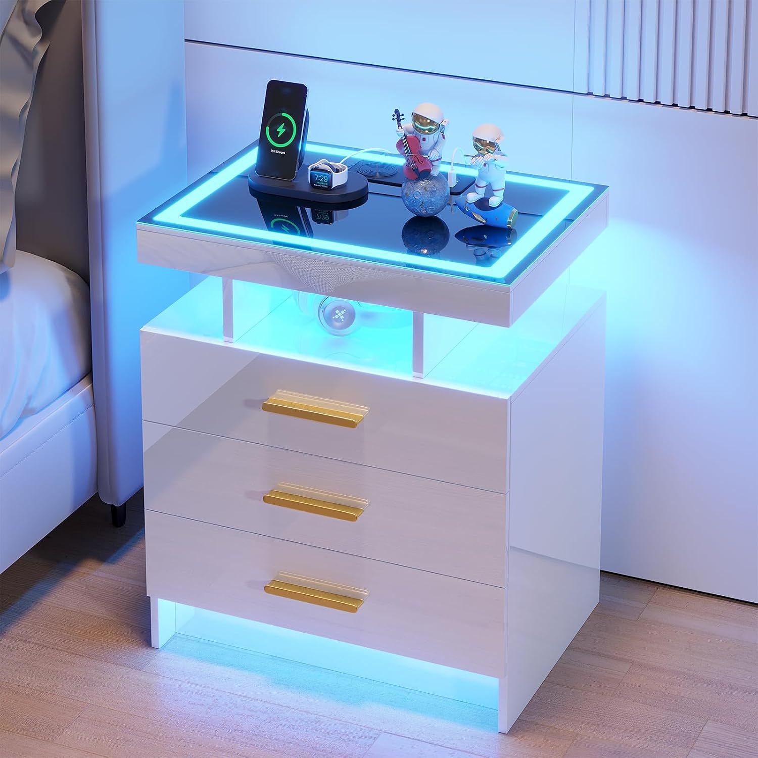 White LED Nightstand With Motion Sensor Lights