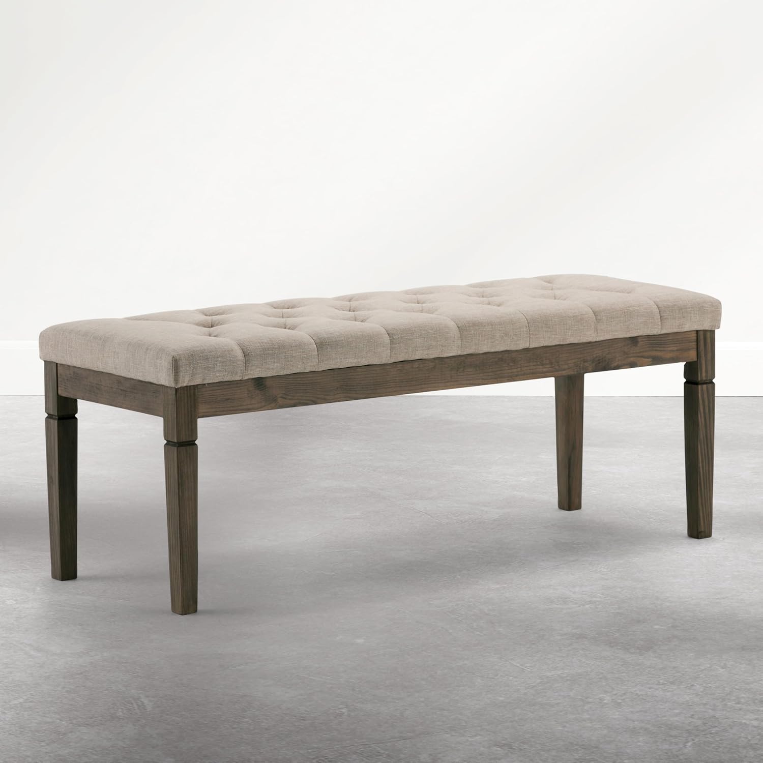 Tufted Fabric Ottoman Bench With Carved Legs