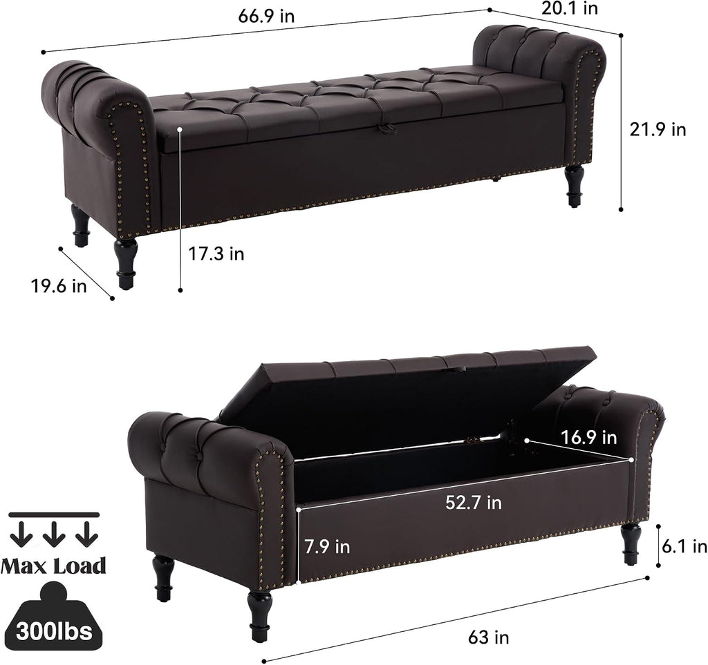 Large Tufted Faux Leather Storage Ottoman Bench