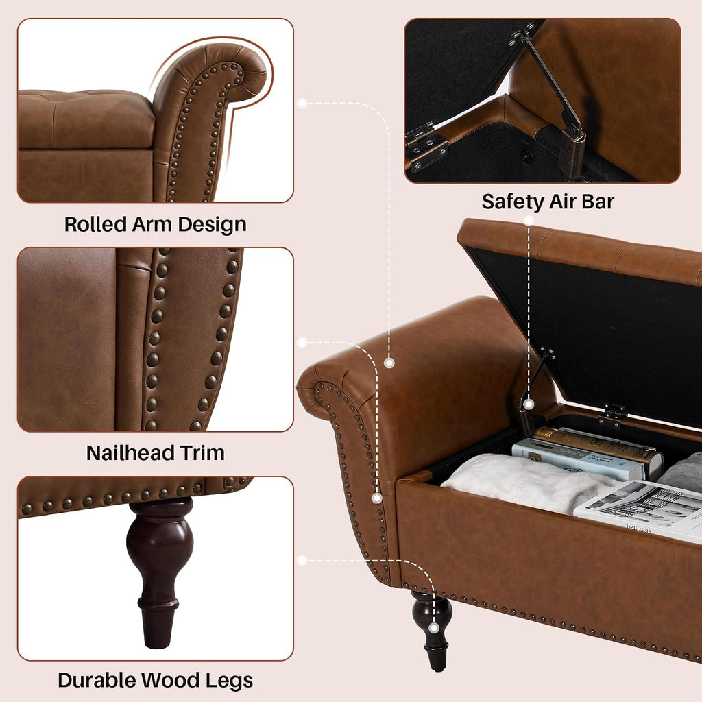 Faux Leather End‑of‑Bed Storage Ottoman Bench