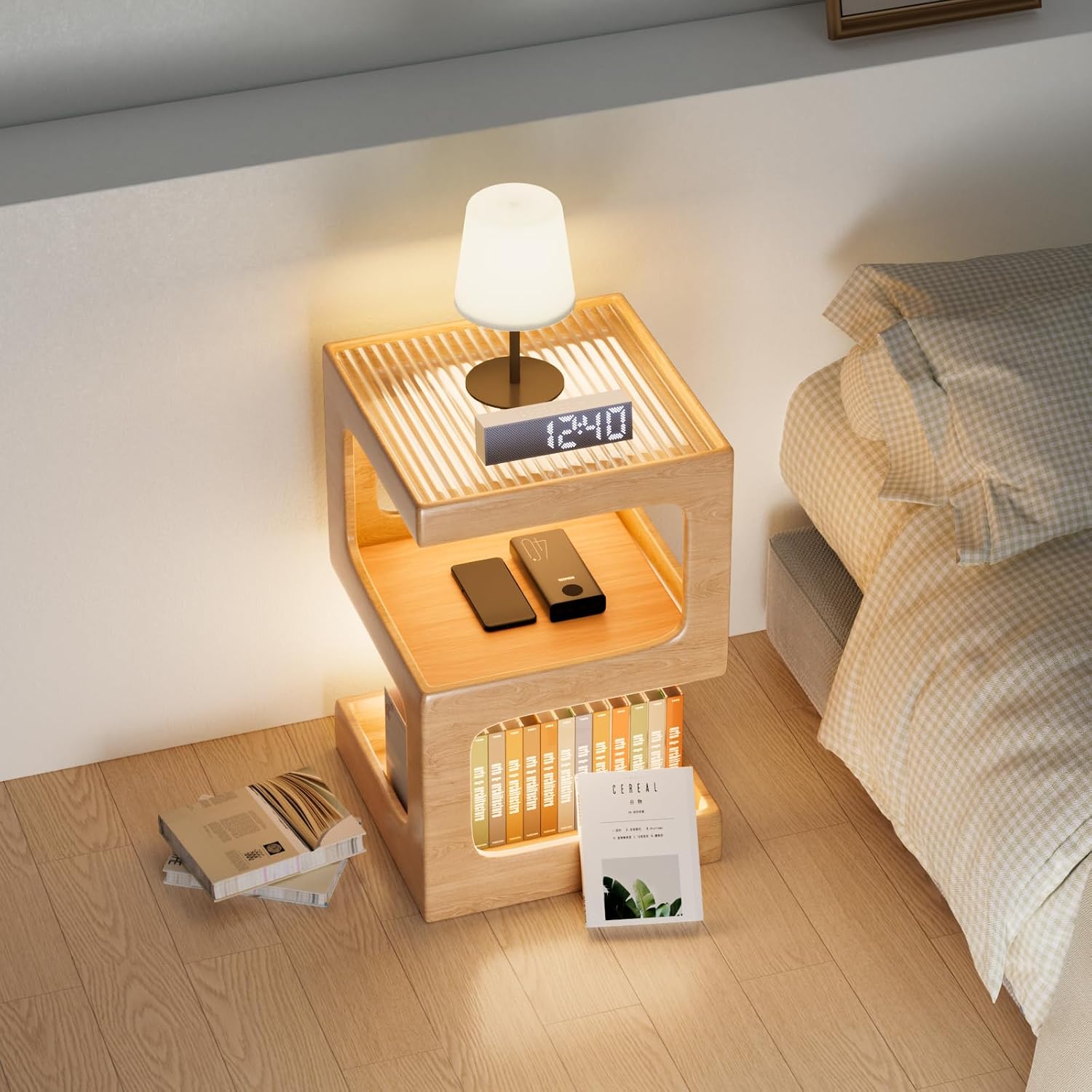 Modern Solid Wood Glass Top Side Table