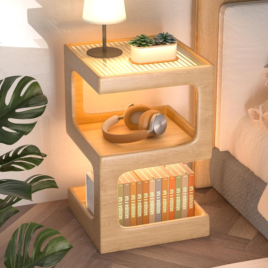 Modern Solid Wood Glass Top Side Table