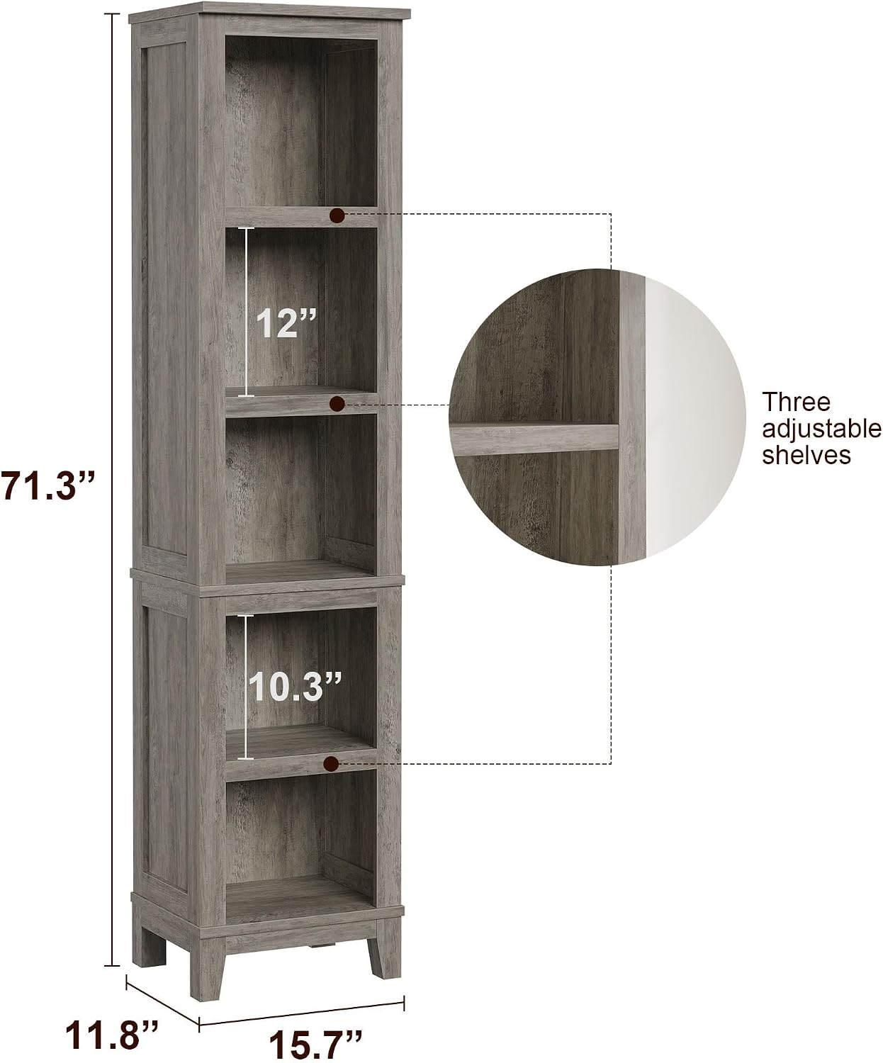 Farmhouse Oak 5‑Tier Narrow Wooden Bookshelf