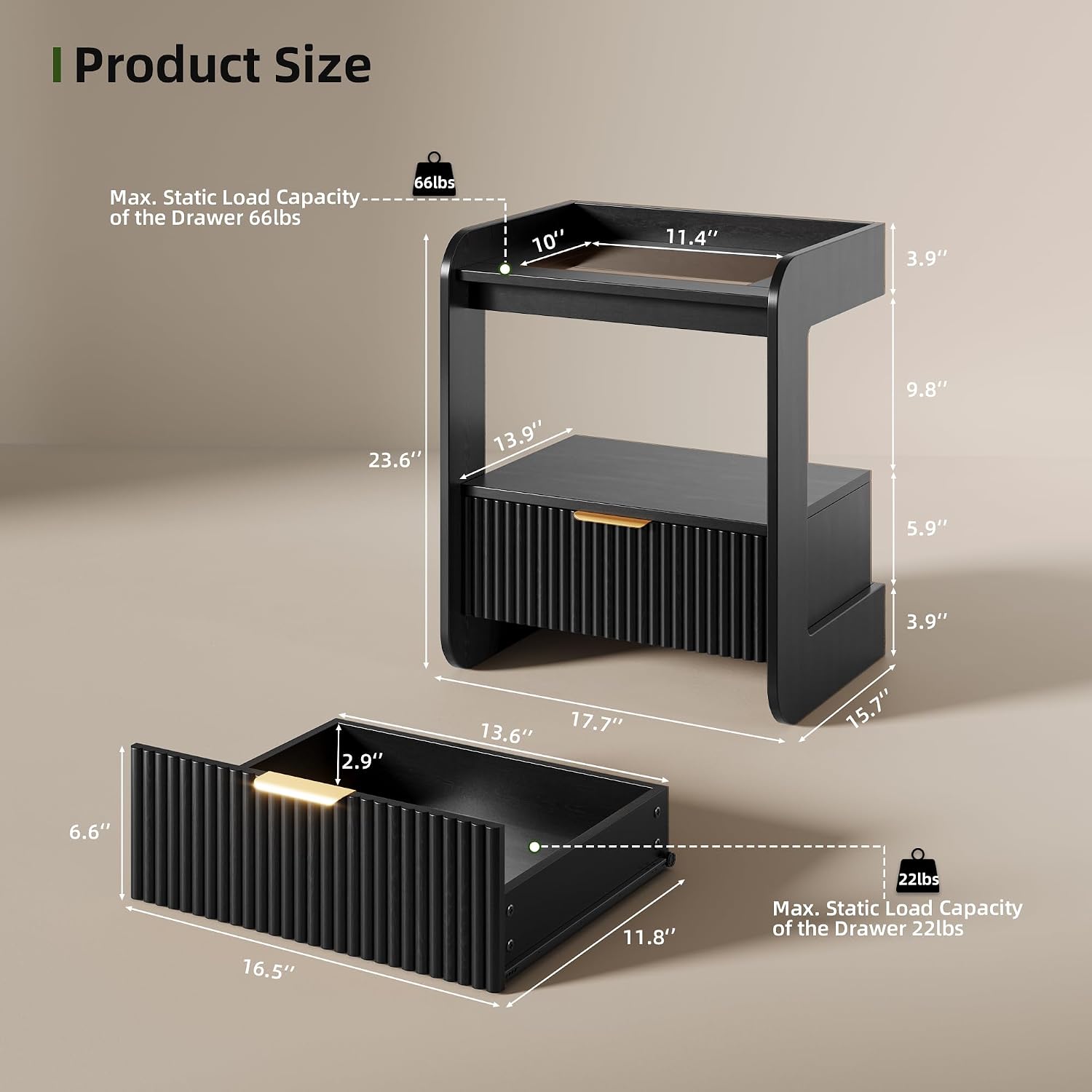 Modern Fluted Wooden Nightstand with Glass Top