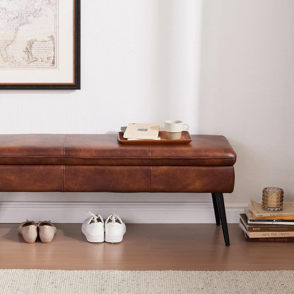Large Upholstered Entryway Storage Ottoman Bench