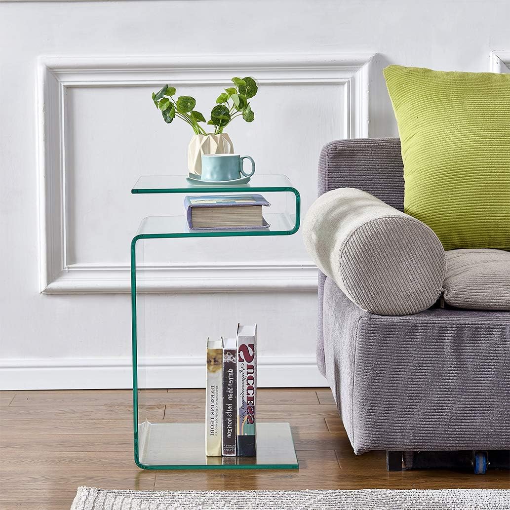 S‑Shaped Glass Nightstand with Storage Shelves