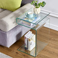 S‑Shaped Glass Nightstand with Storage Shelves