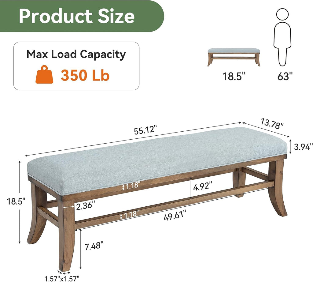 Linen Upholstered Solid Wood Entryway Bench