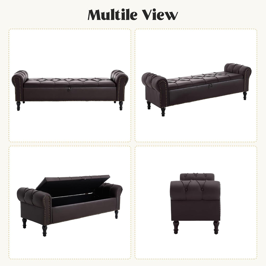 Large Tufted Faux Leather Storage Ottoman Bench