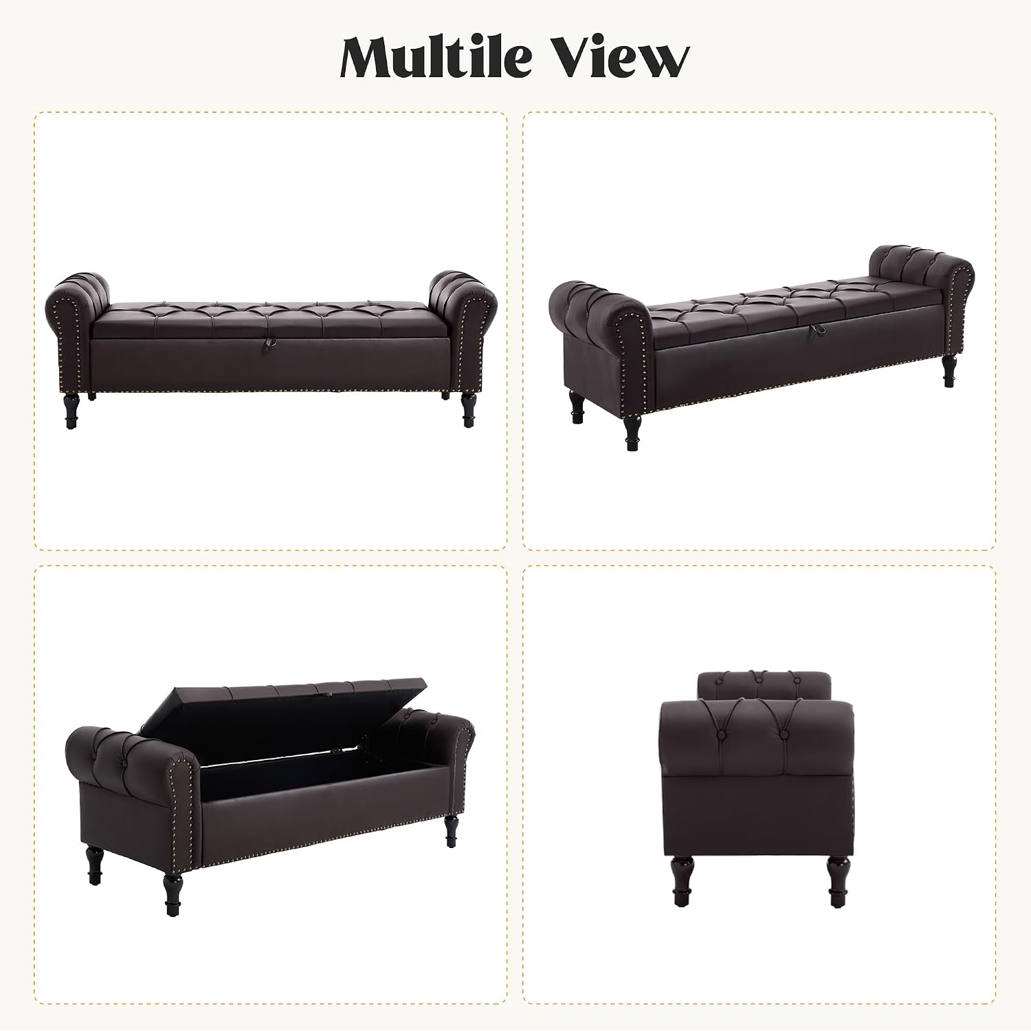 Large Tufted Faux Leather Storage Ottoman Bench