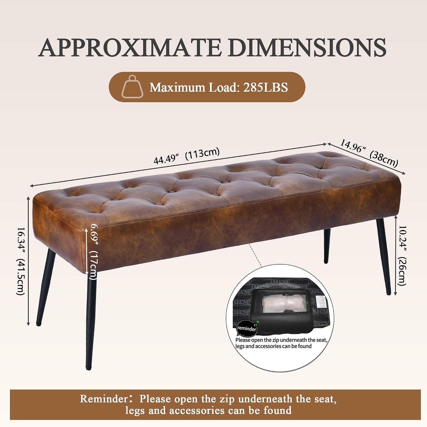 Tufted Leather Upholstered Storage Ottoman Bench