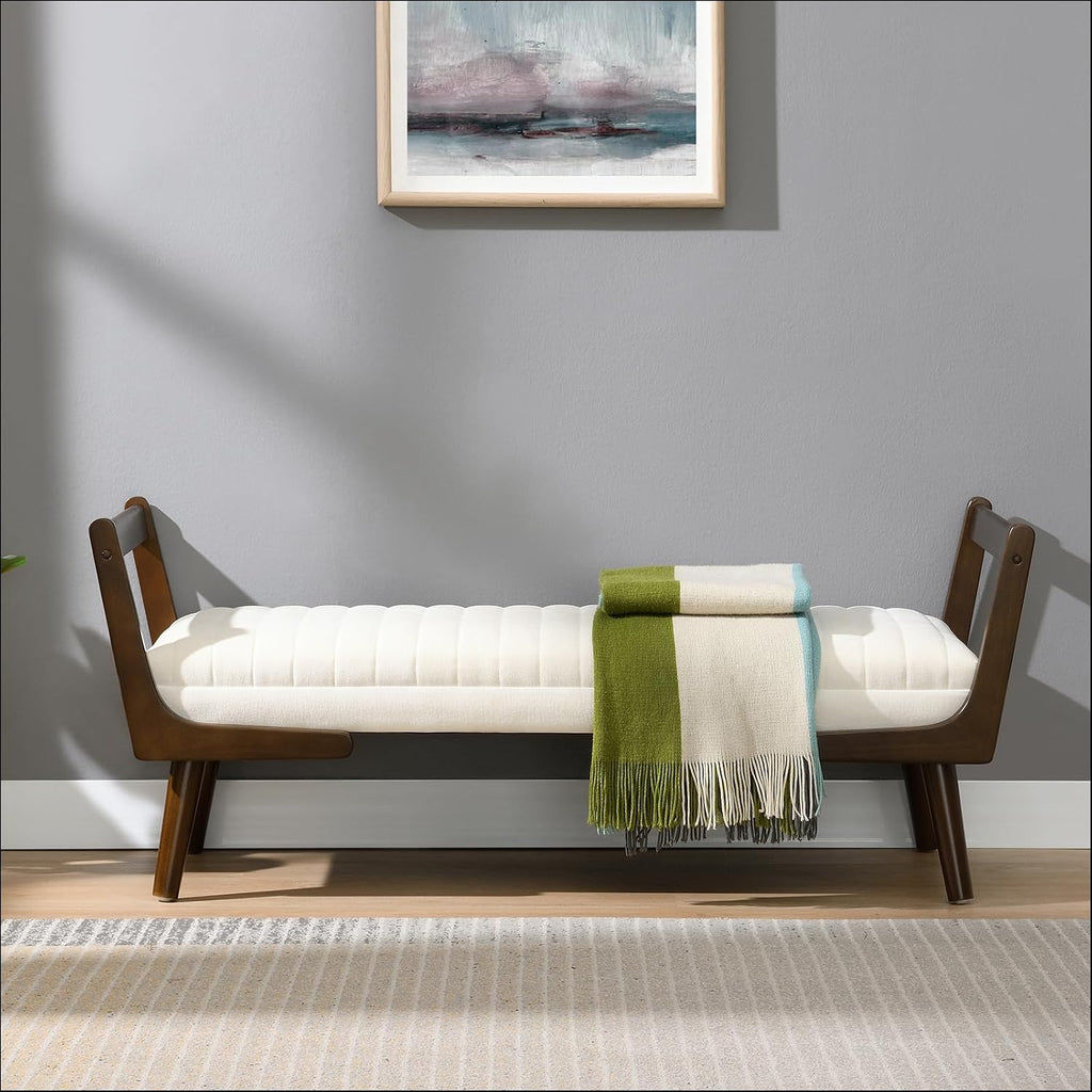 Chenille Upholstered Storage Bench With Wood Legs