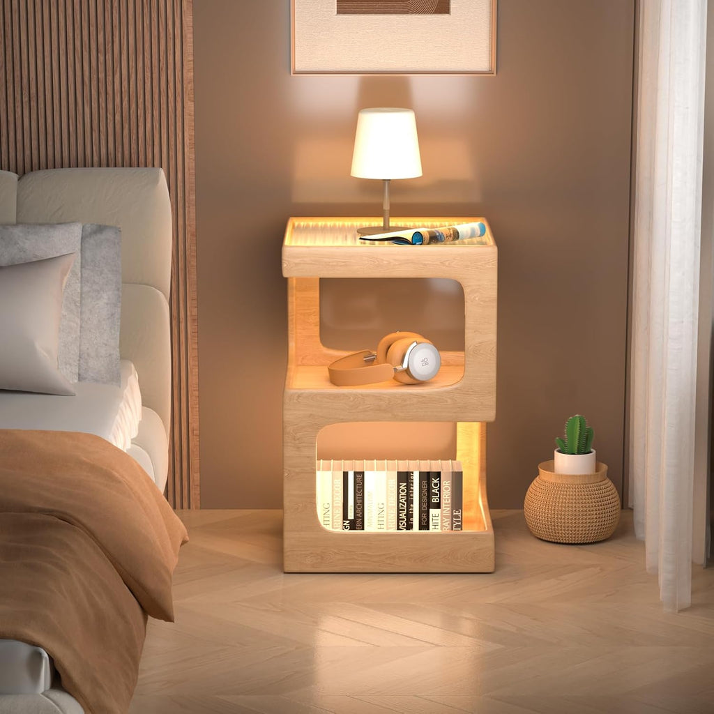 Modern Solid Wood Glass Top Side Table