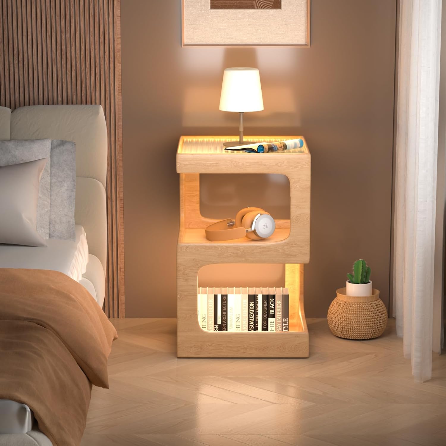 Modern Solid Wood Glass Top Side Table