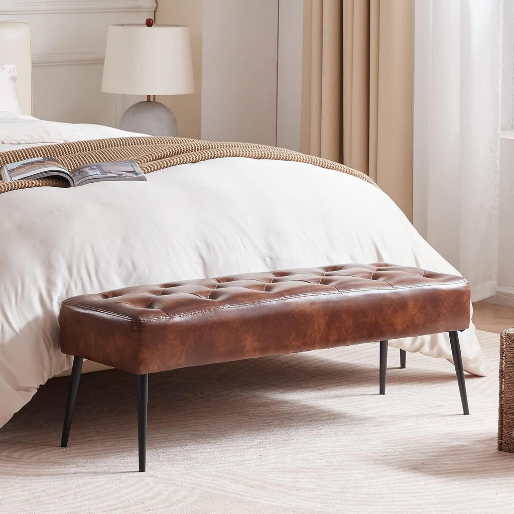 Tufted Leather Upholstered Storage Ottoman Bench