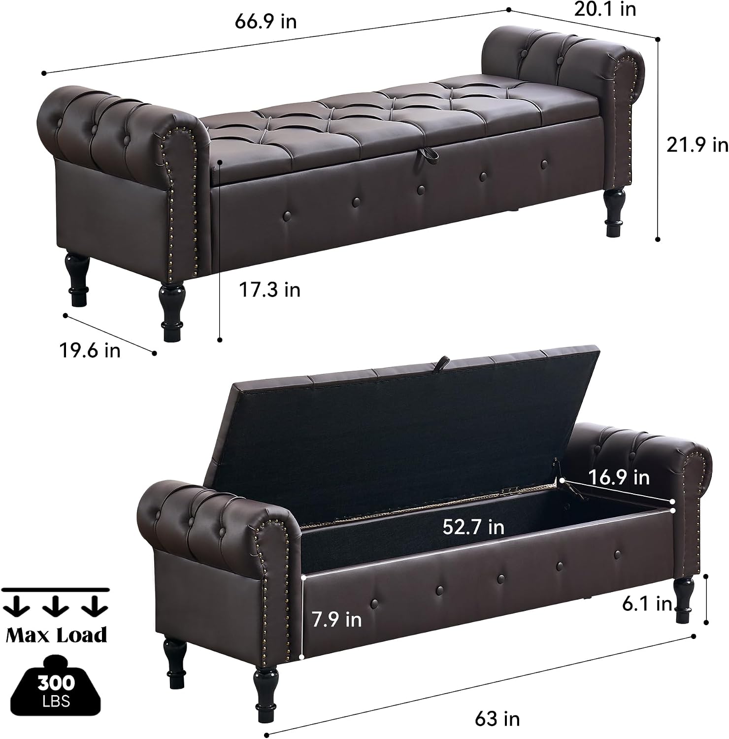 Faux Leather End‑of‑Bed Storage Ottoman Bench