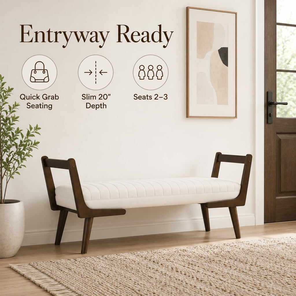 Chenille Upholstered Storage Bench With Wood Legs